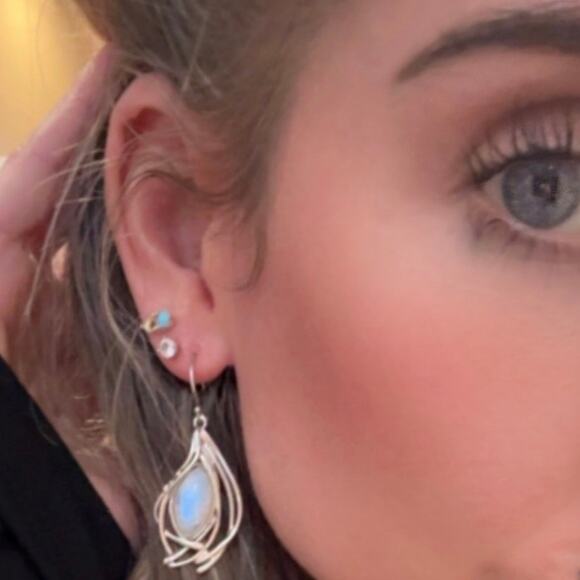 Hagit Gorali Sterling Silver Moonstone Drop Earrings, Israel Signed, Artisan - Picture 12 of 15